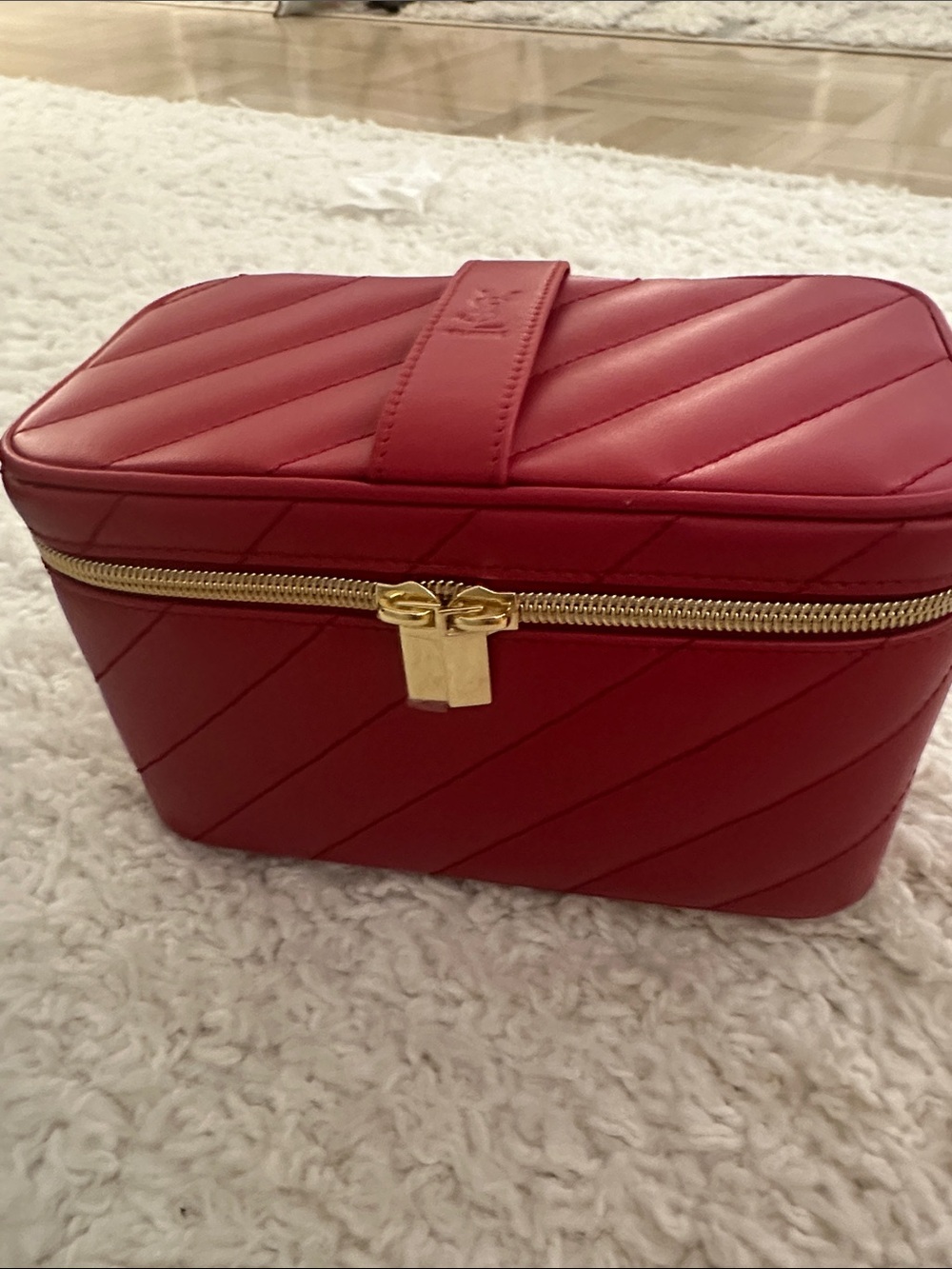 Red Quilted YSL beauty Travel Jewelry cosmetic Case